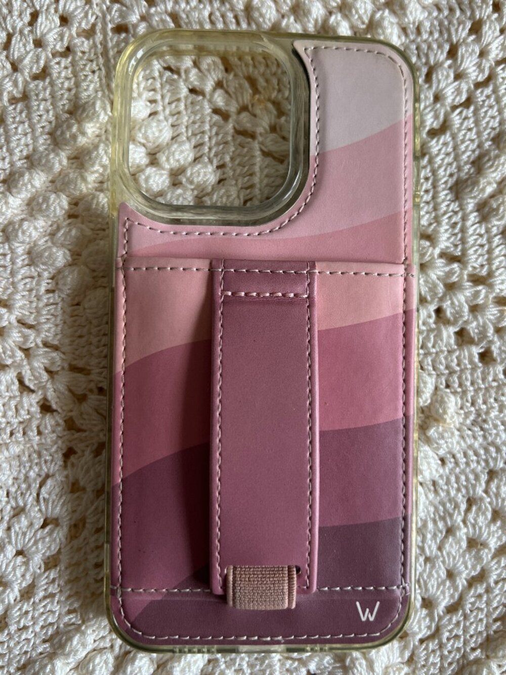 Walli iPhone 13 Pro Wallet Case – Pink Ombre with Card Slots & Finger Strap